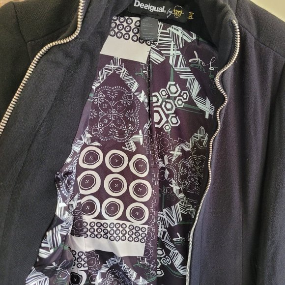 Desigual Black and White Geometric Print Coat US 6/8 - Picture 6 of 12